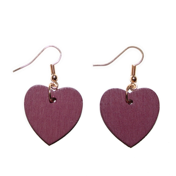 *2 for $15* Purple Heart Wood Drop Earrings - Picture 1 of 4